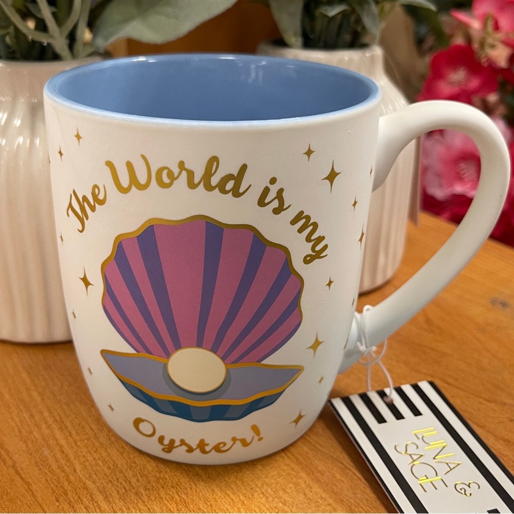 Mermaid Seashell The World is your Oyster Pearl Soft Touch matte Ceramic Mug NWT